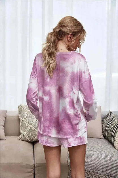 Tie-Dye Dropped Shoulder Top and Shorts Lounge Set - Bad Moms Club
