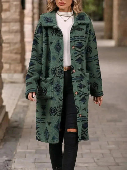 Geometric Pocketed Dropped Shoulder Coat - Bad Moms Club