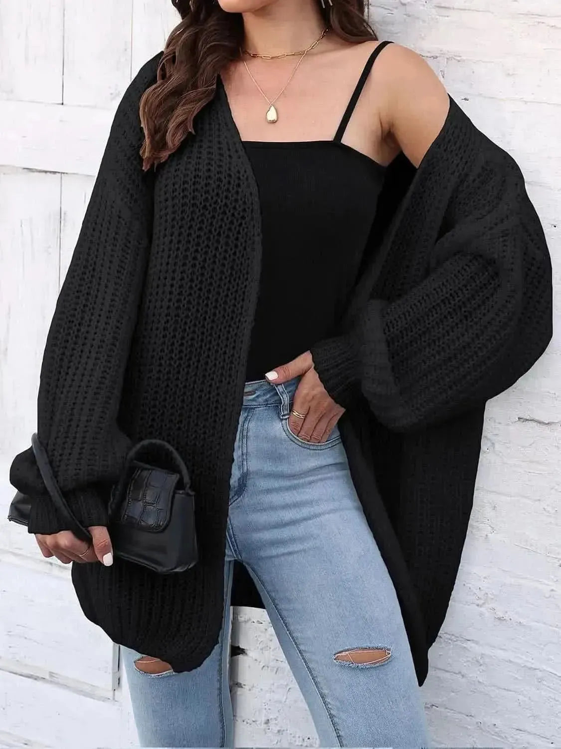 Open Front Dropped Shoulder Longline Cardigan - Bad Moms Club