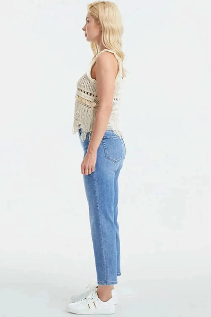 BAYEAS Full Size High Waist Raw Hem Straight Jeans - Bad Moms Club