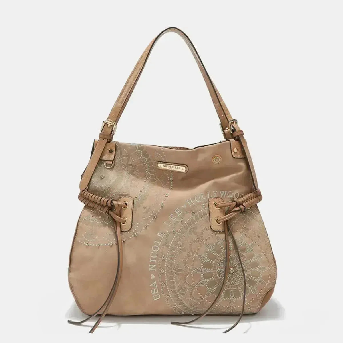 Nicole Lee USA Side Braided Tassel Inlaid Rhinestone Embroidery Hobo Bag - Bad Moms Club
