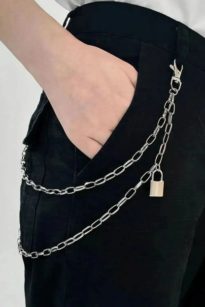 Double Layered Iron Chain Belt with Lock Charm - Bad Moms Club