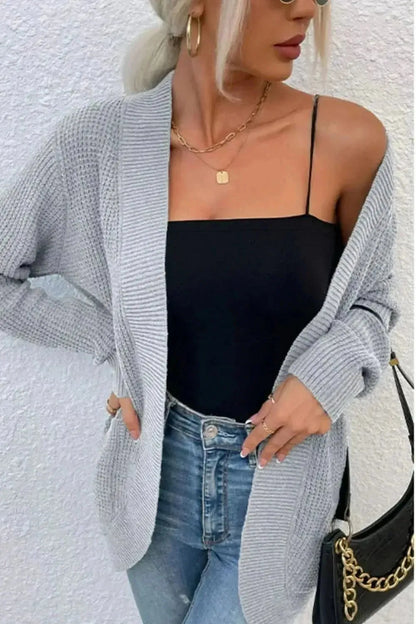 Open Front Rib-Knit Cardigan with Pockets - Bad Moms Club