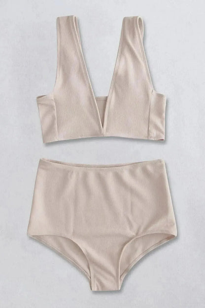 Ribbed V-Neck Bikini Set - Bad Moms Club