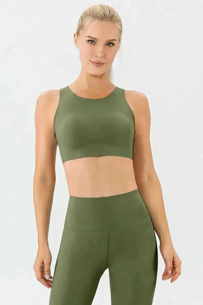 Round Neck Wide Strap Active Bra - Bad Moms Club