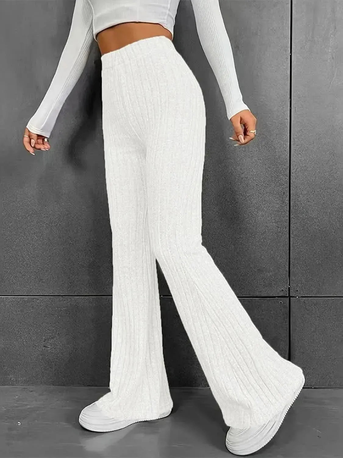 Ribbed High Waist Bootcut Pants - Bad Moms Club