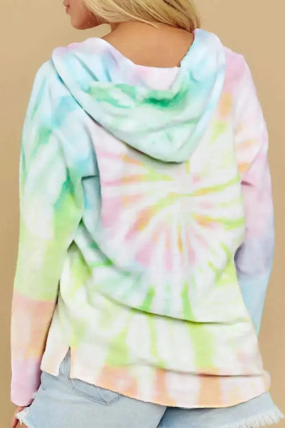 Drawstring Tie-Dye Long Sleeve Hoodie - Bad Moms Club
