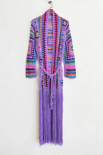 Fringe Tied Long Sleeve Cardigan - Bad Moms Club