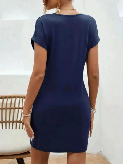 Notched Short Sleeve Mini Tee Dress - Bad Moms Club