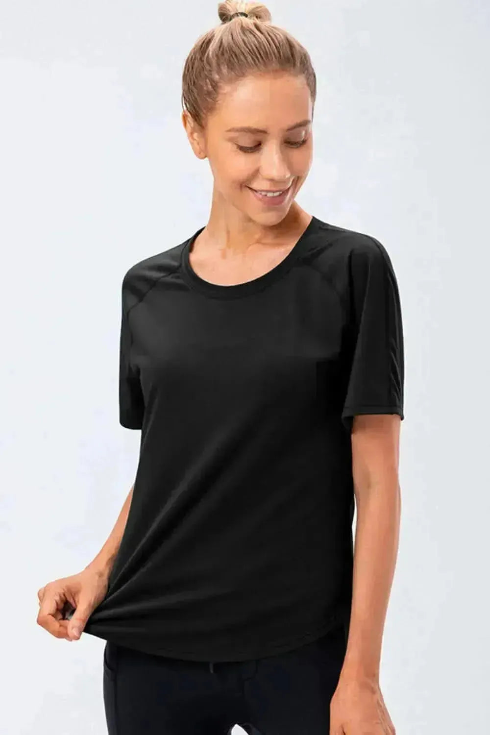 Round Neck Raglan Sleeve Active Tee - Bad Moms Club