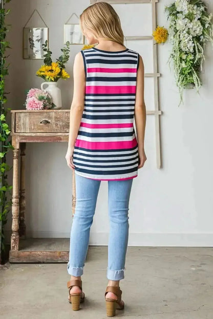 Heimish Full Size Striped Twist Knot Round Neck Tank - Bad Moms Club