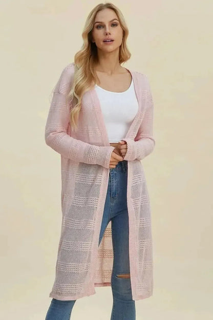 Double Take Full Size Open Front Longline Cardigan - Bad Moms Club