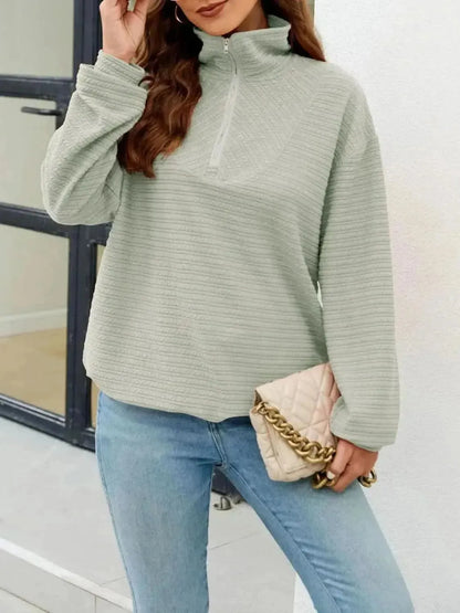 Quarter-Zip Collared Drop Shoulder Sweatshirt - Bad Moms Club