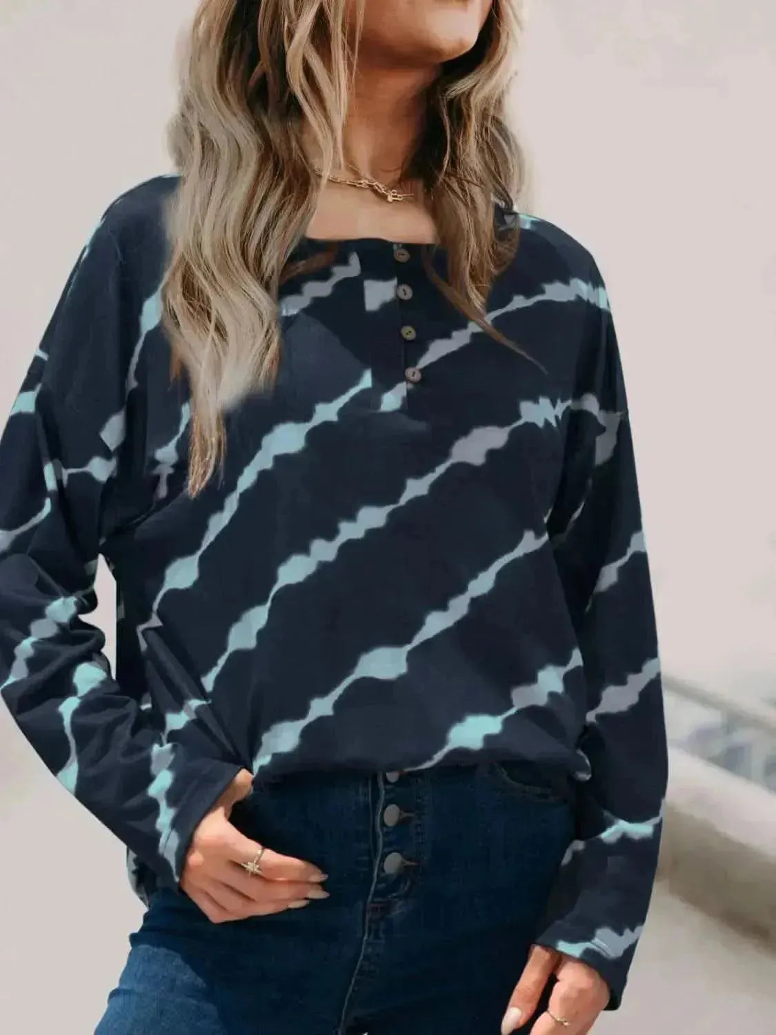 Striped Round Neck Long Sleeve T-Shirt - Bad Moms Club