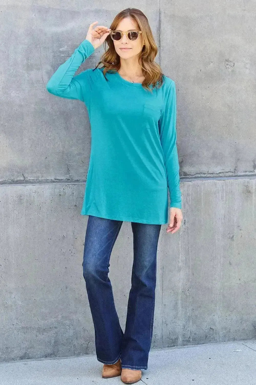 Basic Bae Full Size Round Neck Long Sleeve Top - Bad Moms Club