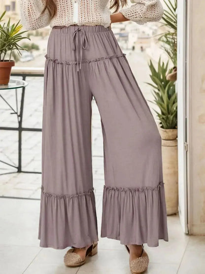Wide Leg Ruffle Trim Pants - Bad Moms Club