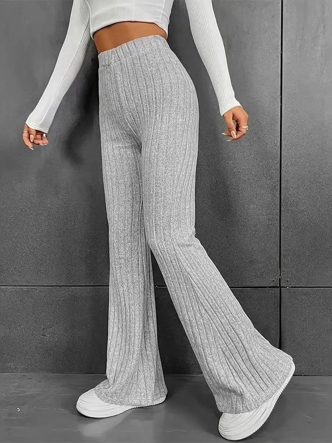 Ribbed High Waist Bootcut Pants - Bad Moms Club