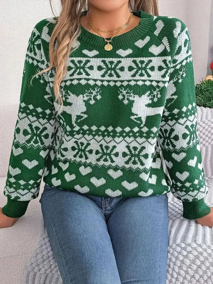 Christmas Element Round Neck Long Sleeve Sweater - Bad Moms Club