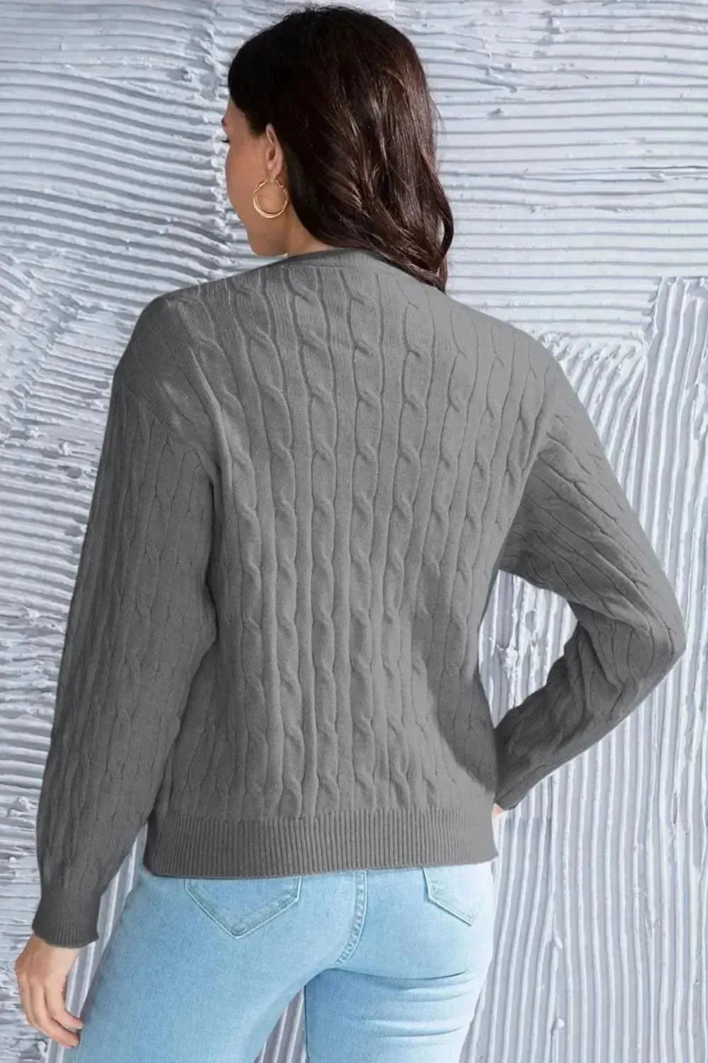 Cable-Knit Button Up Dropped Shoulder Cardigan - Bad Moms Club