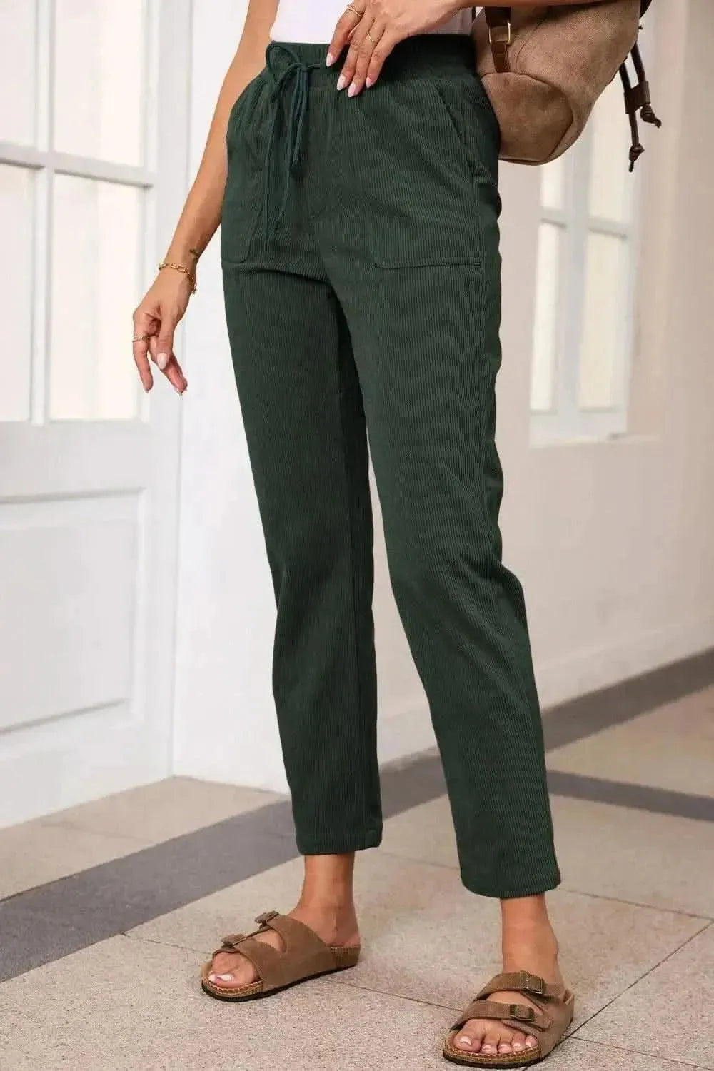 Drawstring Straight Pants with Pockets - Bad Moms Club