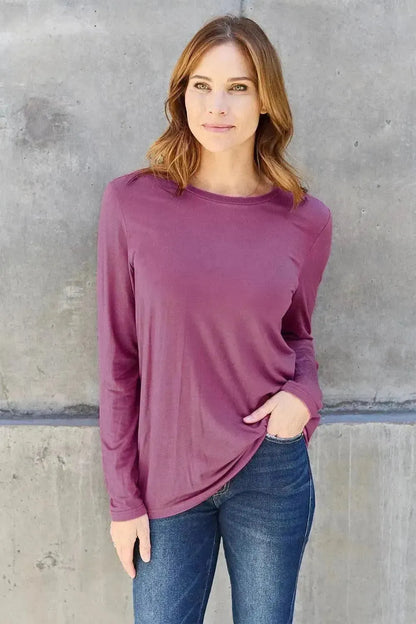 Basic Bae Full Size Round Neck Long Sleeve Top - Bad Moms Club
