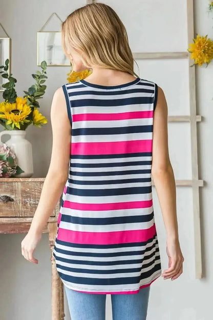 Heimish Full Size Striped Twist Knot Round Neck Tank - Bad Moms Club
