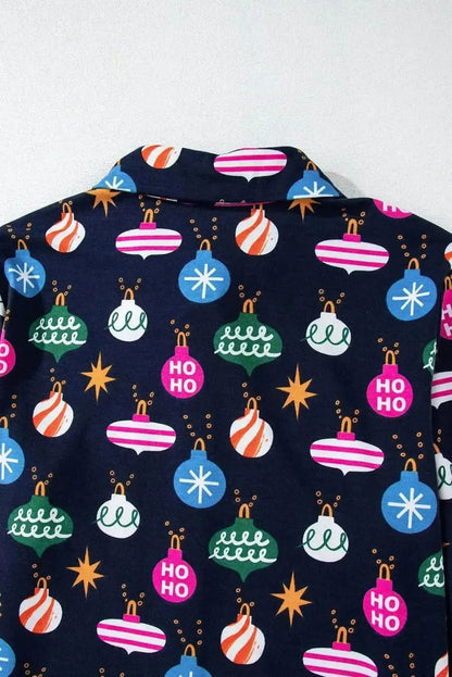Christmas Lights Print Collared Neck Top and Pants Set - Bad Moms Club