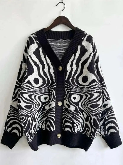 Abstract Pattern Button Down Cardigan - Bad Moms Club