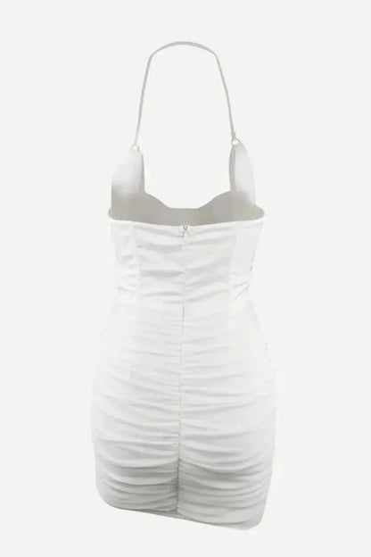 Lace-Up Ruched Halter Neck Wrap Dress - Bad Moms Club
