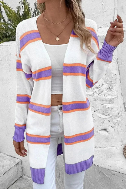 Striped Dropped Shoulder Cardigan - Bad Moms Club