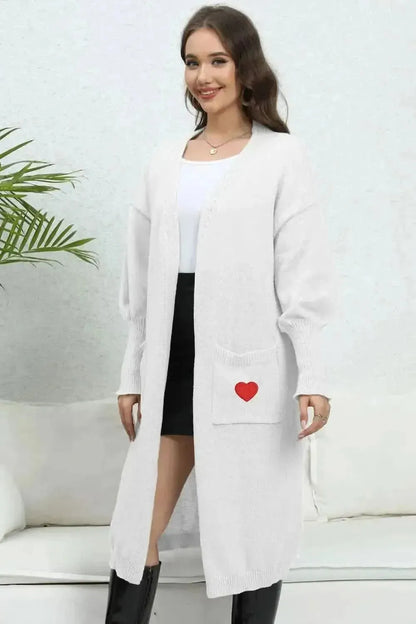 Lantern Sleeve Open Front Pocketed Cardigan - Bad Moms Club