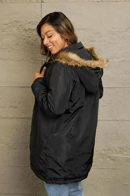 Faux Fur Trim Hooded Puffer Jacket - Bad Moms Club