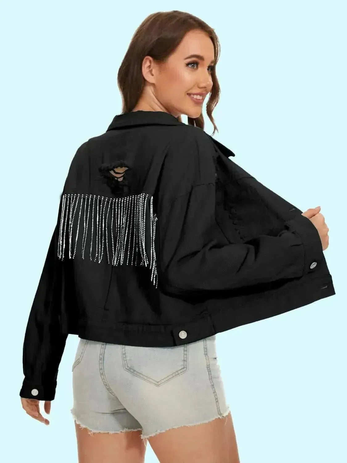Distressed Distressed Button Up Denim Jacket - Bad Moms Club