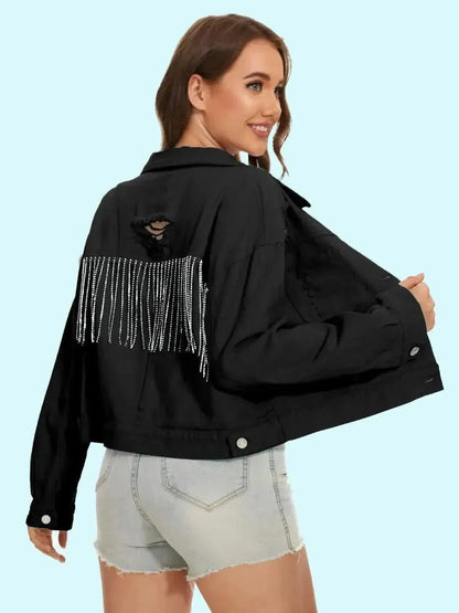 Distressed Distressed Button Up Denim Jacket - Bad Moms Club