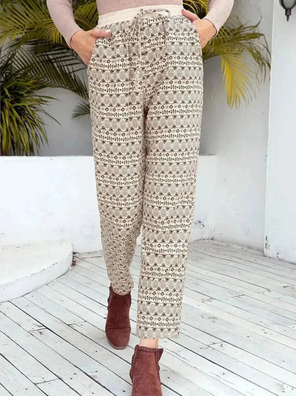 Ivy Lane Tied Printed Pants with Pockets - Bad Moms Club