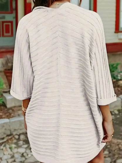 Striped Open Front Knit Cardigan - Bad Moms Club