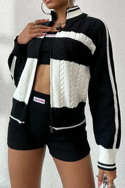 Cable-Knit Color Block Raglan Sleeve Cardigan - Bad Moms Club