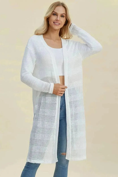 Double Take Full Size Open Front Longline Cardigan - Bad Moms Club