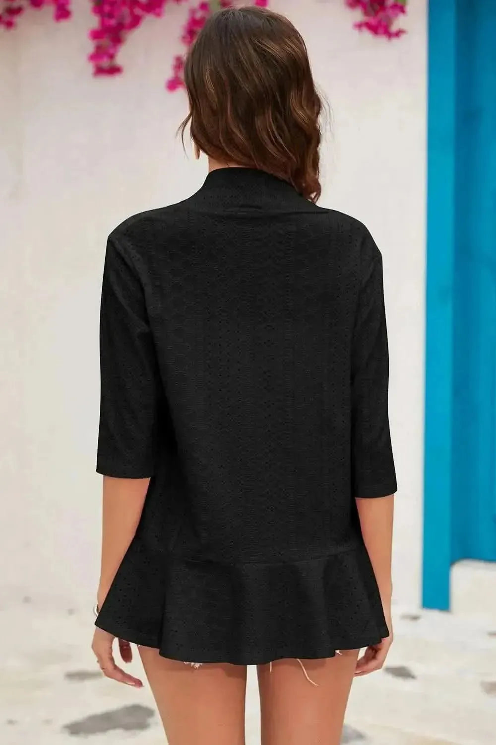 Eyelet Open Front Cardigan - Bad Moms Club