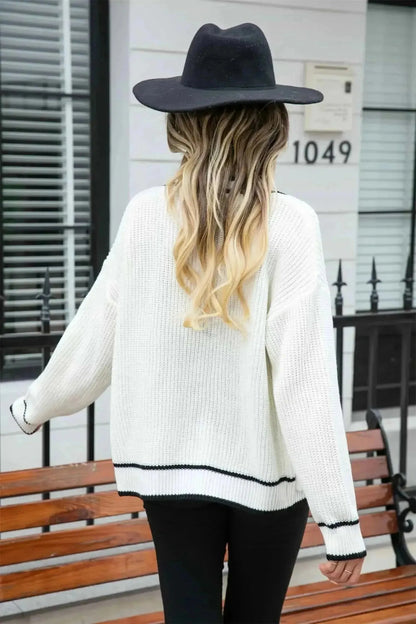 Waffle Knit V-Neck Cardigan with Pocket - Bad Moms Club