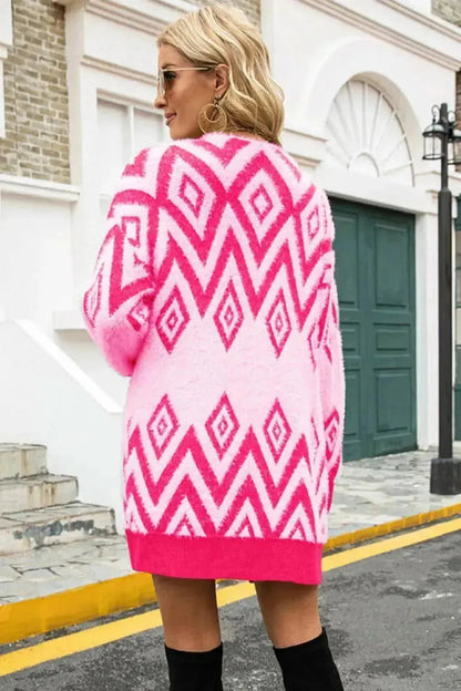 Argyle Open Front Pocket Cardigan - Bad Moms Club