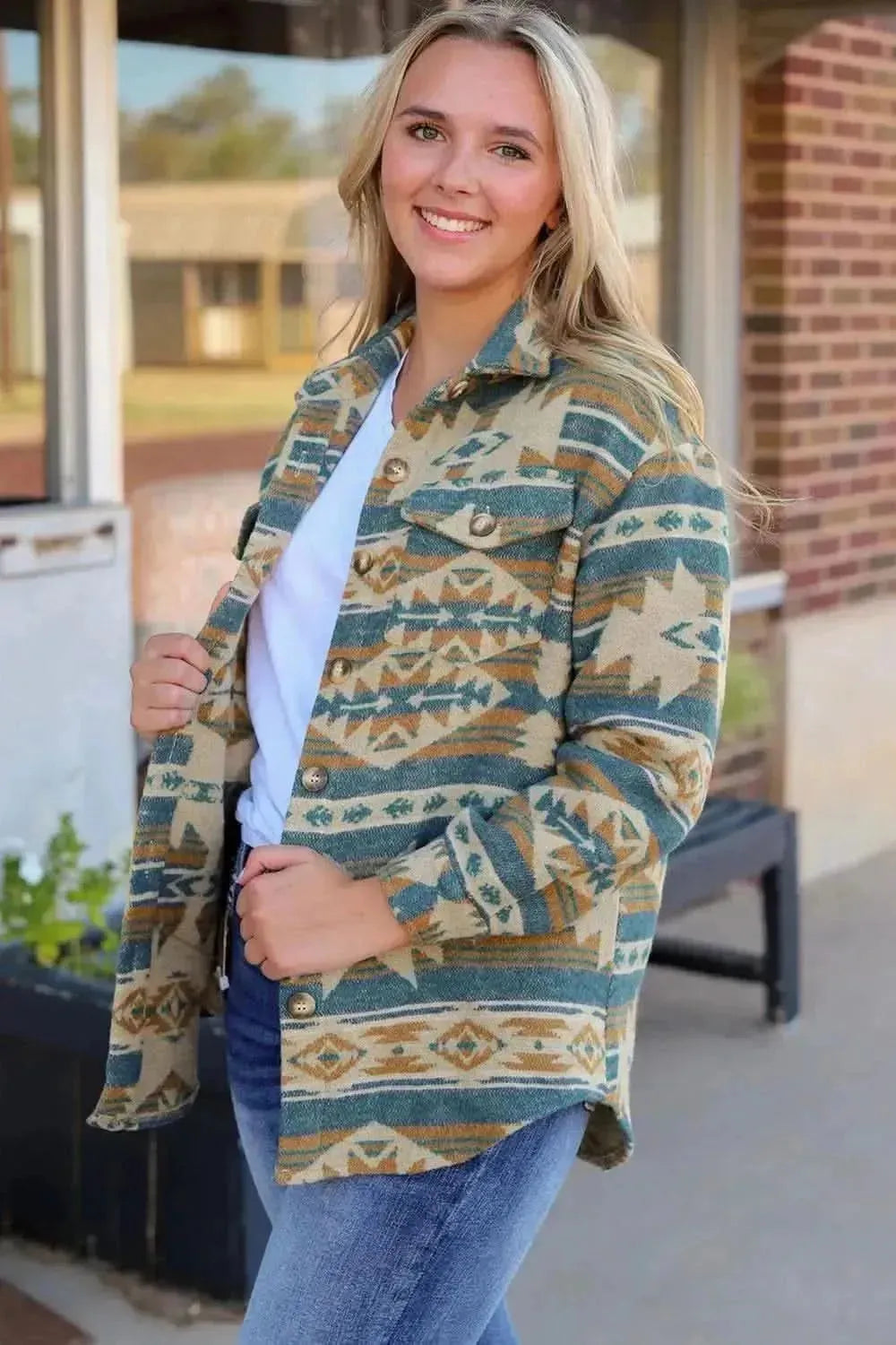 Geometric Button Down Collared Jacket - Bad Moms Club
