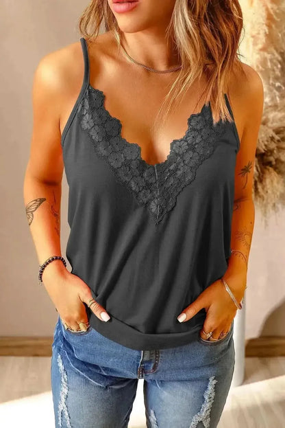 Full Size Lace Trim V-Neck Cami Top - Bad Moms Club
