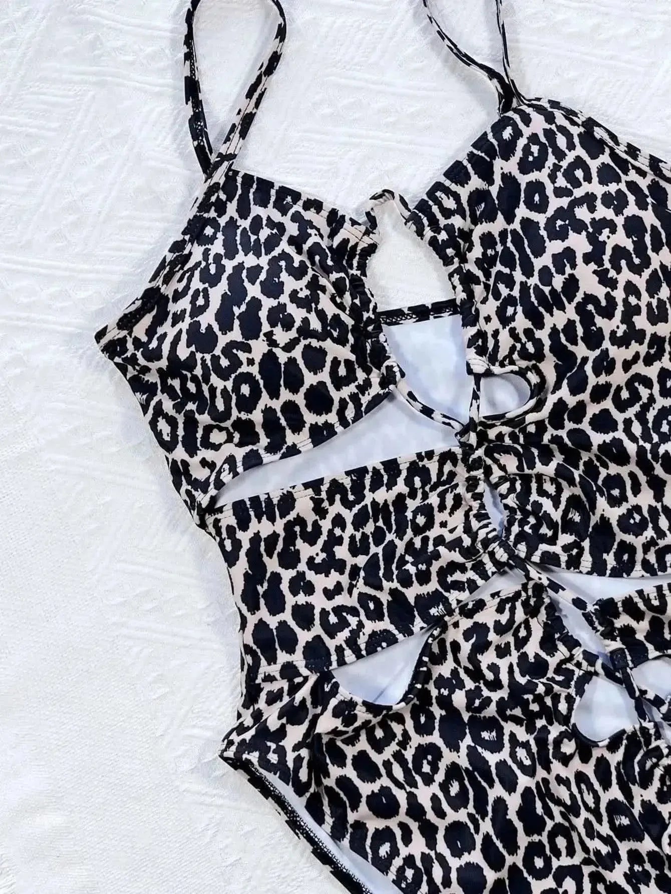 Leopard Cutout Tied One-Piece Swimsuit - Bad Moms Club