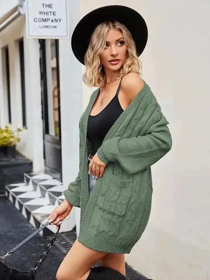 Cable-Knit Long Sleeve Cardigan - Bad Moms Club