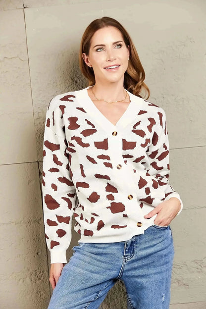 Woven Right Animal Print Button Front Sweater Cardigan - Bad Moms Club