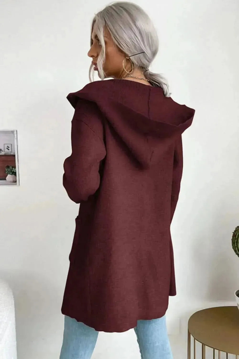 Ribbed Open Front Hooded Cardigan with Pockets - Bad Moms Club