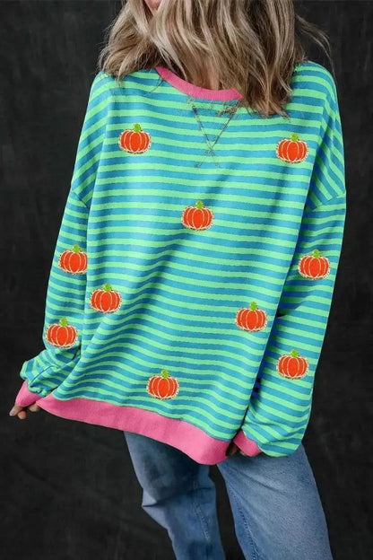 Pumpkin Striped Long Sleeve Sweatshirt - Bad Moms Club