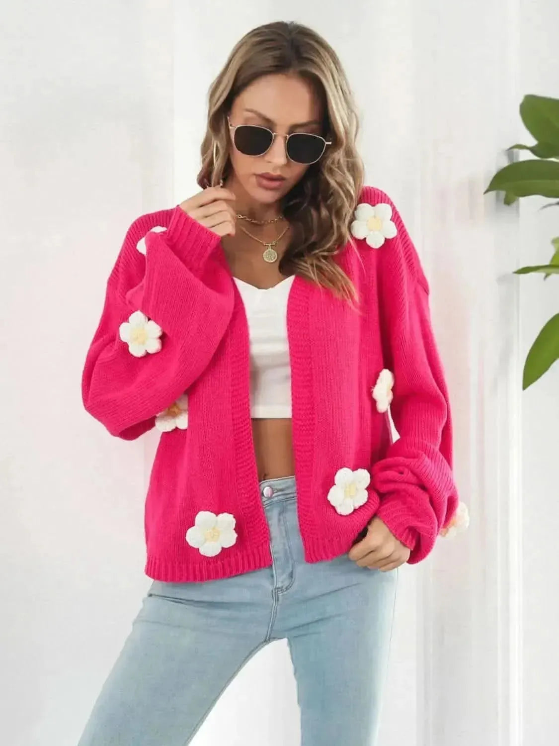 Floral Open Front Long Sleeve Cardigan - Bad Moms Club
