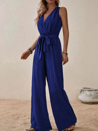 Honey Tied Surplice Sleeveless Wide Leg Jumpsuit - Bad Moms Club